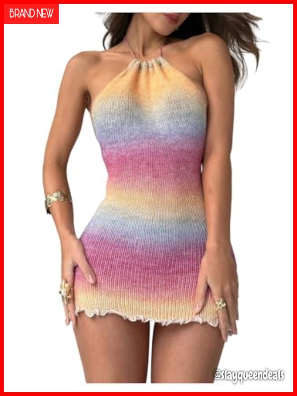 Ombre Print Sleeveless Halter Neck Bodycon Mini Dress